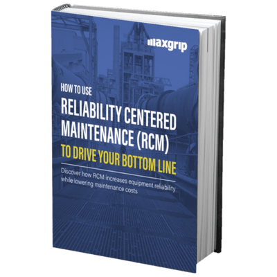 MaxGrip ebook cover: 'How to Use RCM to Drive Your Bottom Line' with industrial design.