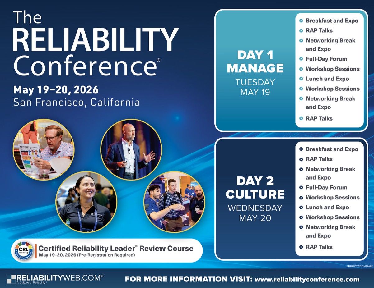 Reliability Conference 2026 agenda graphic for San Francisco with speakers and two-day program.