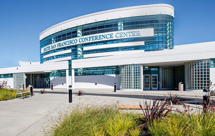 South San Francisco Conference Center exterior with modern glass facade and entrance.